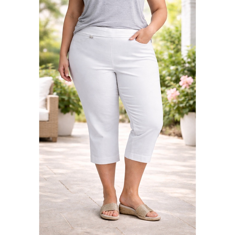 Alfani Womens White Pull On Cropped Pants Plus Size 16W Stretch Flat Front